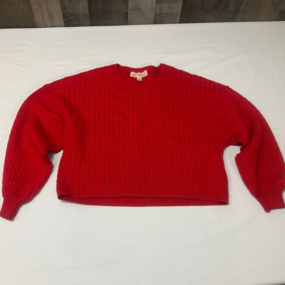 Philosophy Republic Clothing Red Cable Knit Crew Neck Sweater Small Boxy Cropped